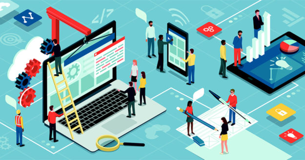 vector graphic of team working on various marketing strategies