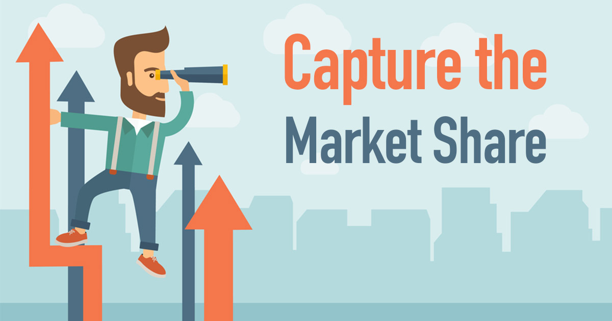 capture-the-market-share-sleep-apnea Man climbing chart arrows and using a spy glass